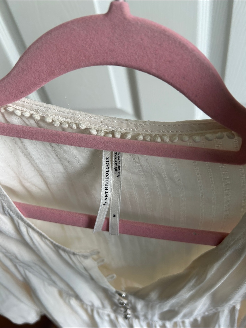 Anthropologie Cream Gauzy Button-Front Peasant Blouse - Picture 7 of 10